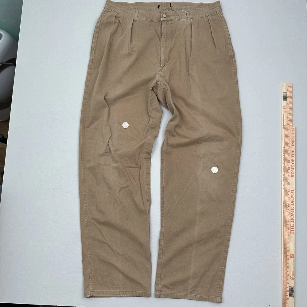 VTG Polo Ralph Lauren Pleated Chino Pants Mens 36 FIT 34x32 Khaki Beige Relaxed